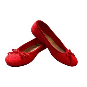 Le Clare Cinderella Women's Red Velvet Bow Ballet Flats Shoes Italy Size 38